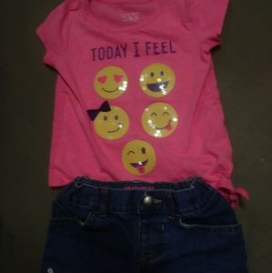 Children's Place Pink☺Tee & Denim Daisy Shorts
